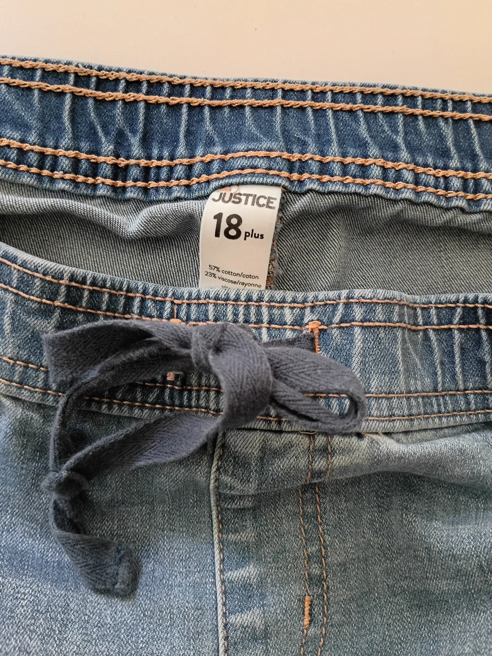 Justice Light Blue Distressed Skinny Jeans with Drawstring